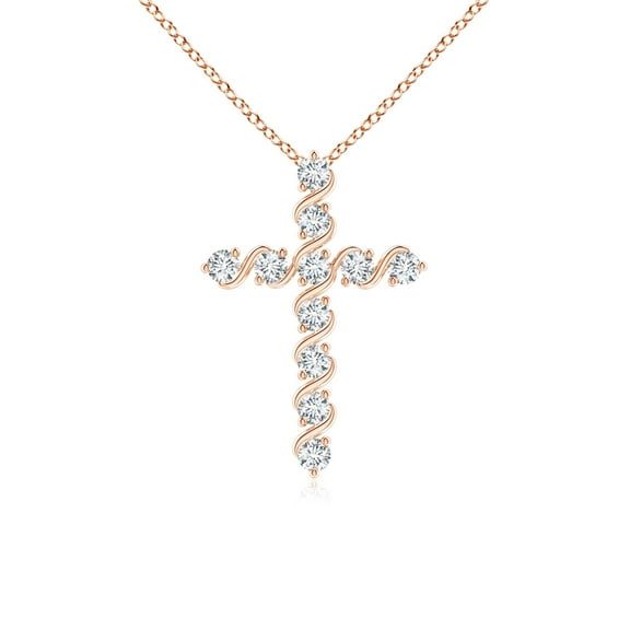 ANGARA Natural Prong and Bar Set Diamond Cross Pendant in 14K Rose Gold for Women (Size-1.6mm| Color-G| Clarity-VS2) | April Birthstone, Anniversary, Jewelry Gift for Women | Natural Diamond Necklace
