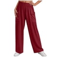 thumbnail image 2 of Favoffer Women Elastic Waist Long Pants Solid Color Ruched Casual Pants Breathable Relaxed Fit Bottoms Fold Hem Pants with Side Pockets for Daily Lounge, 2 of 7