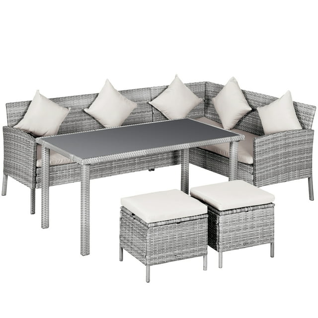 Outsunny 5 Pieces Wicker Patio Furniture Set with Cushions, Cream White