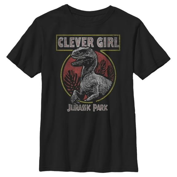 Boy's Jurassic Park Clever Girl Badge  Graphic Tee Black Small