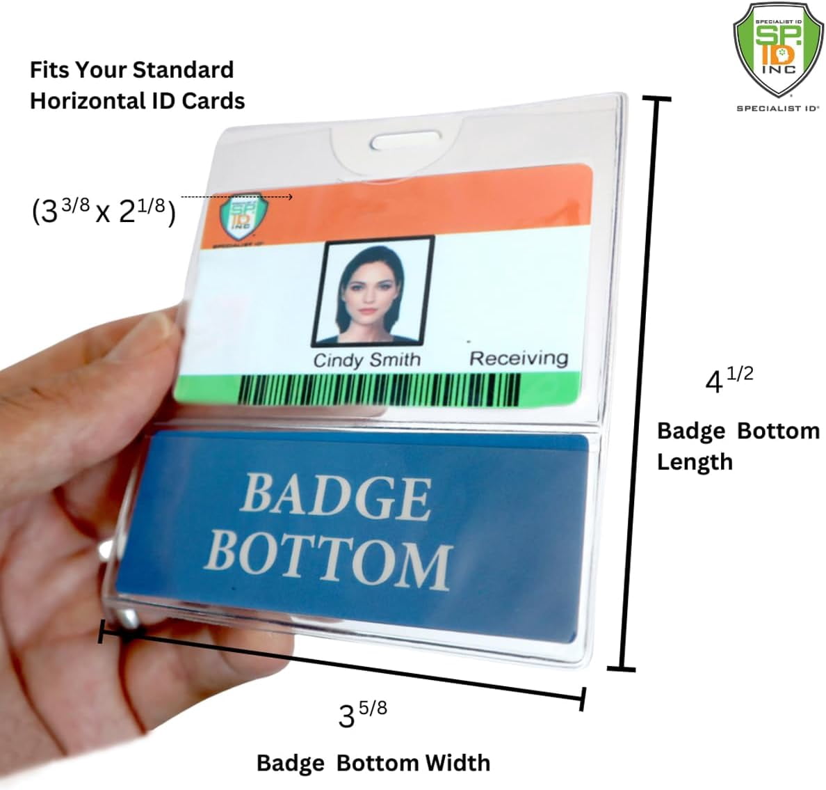 5 Pack - Physician BadgeBottom Horizontal Physician Badge Buddy & Badge Holder Combo - Heavy Duty 2 in 1 Badge Bottom I’D Nursing Accessories - Double Sided Clear Sleeve by Specialist ID