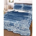 thumbnail image 3 of Quilts Full Size Bedding Set, Blue Coastal Lightweight Quilted Comforter, Summer Ocean Sea Waves Starfish Corals Soft Reversible Bedspread Coverlet with Pillow Covers for All Season, 78" x 90", 3 of 7