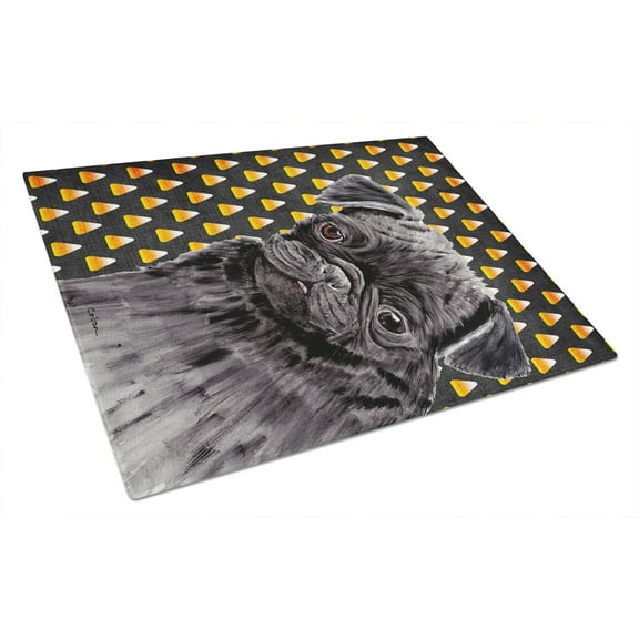 Caroline's Treasures Pug Candy Corn Halloween Portrait Glass Cutting Board Large