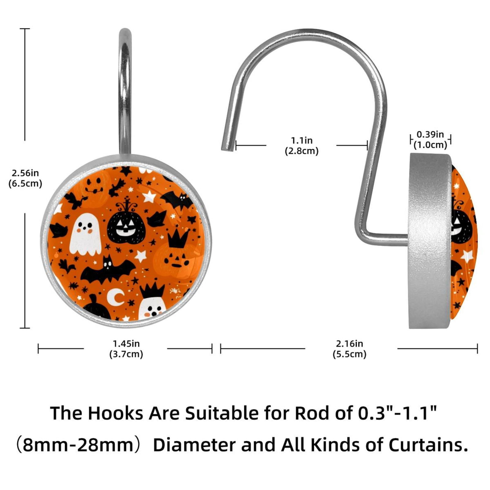 12pcs Decorative Shower Curtain Hooks, Rust Resistant Shower Rings for Bathroom Living Room,Rustproof Stainless Steel Rings for Shower Curtain and Liner Rods,Halloween Pattern Orange