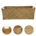 thumbnail image 1 of Cesta de mimbre tejida a mano con algas marinas y asas, cesta rectangular para pan natural, ideal para baño, despensa, cocina, armario y estantería., 1 of 8