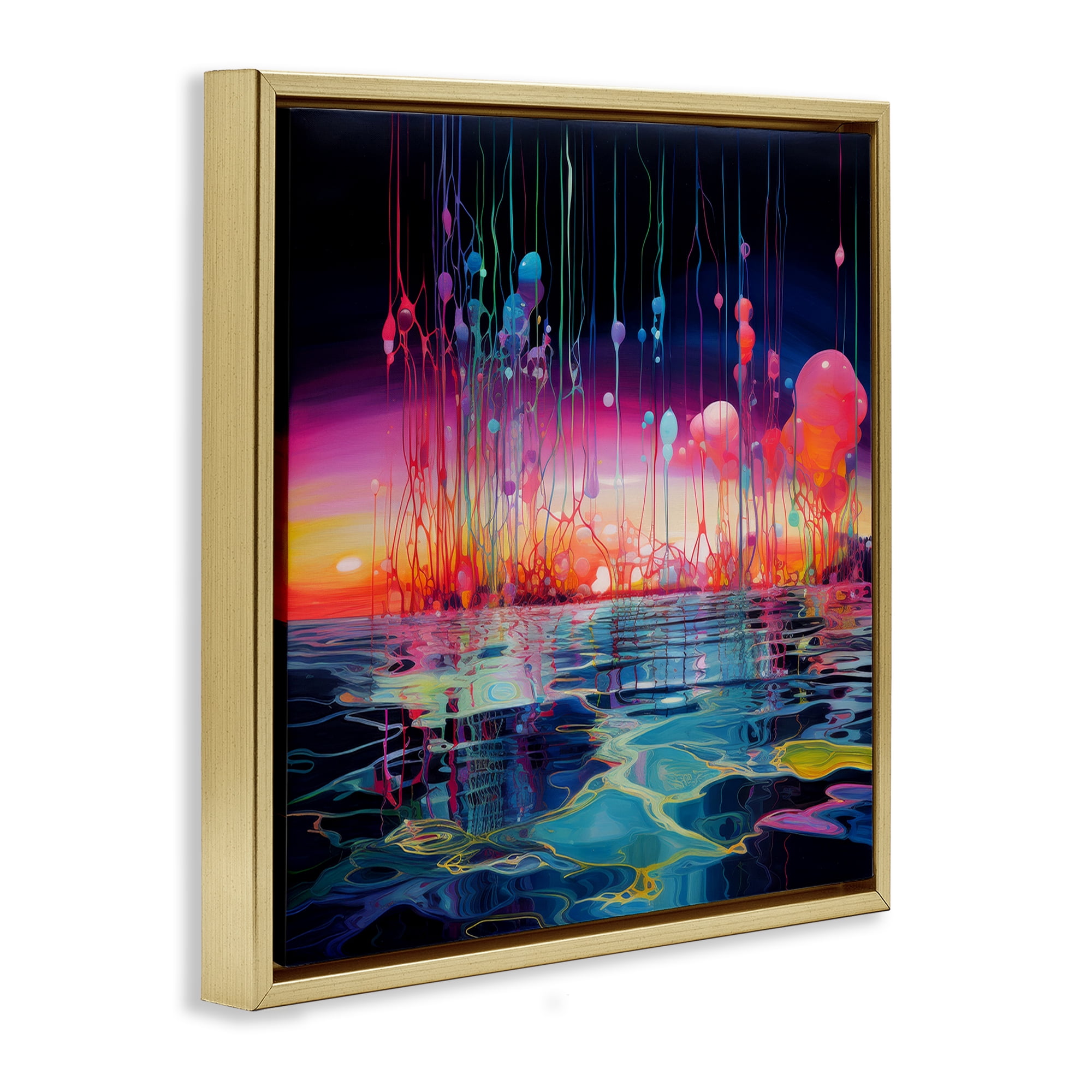 Stupell Industries Abstract Coastal Landscape Abstract Painting Gold Floater Framed Canvas Art Print Wall Art, 18 x 18