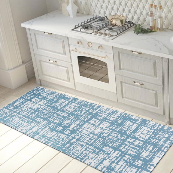 World Rug Gallery Contemporary Abstract Anti Fatigue Kitchen, Laundry Room, Comfort Indoor Mat, Door Mat - Blue 18"x47"