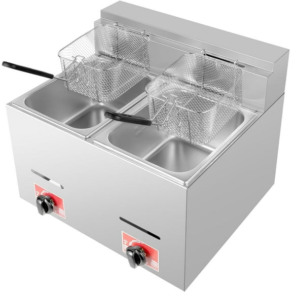 Commercial Countertop Gas Fryer with Baskets, 2 * 6L Deep Fryer Pot Stainless Steel Kitchen Oil Fryer,Lpg Fryer Fast Heating Fryer Set for Restaurant Home Kitchen Indoor and Outdoor(2 Baskets)