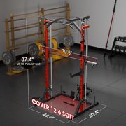 Mikolo Compact 7-IN-1 Smith Machine With Cable Crossover System, 1000LBS Multi-Functional Squat Rack, Workout Station with Weight Bar, Bend Peg and 18 pcs aluminum pulleys