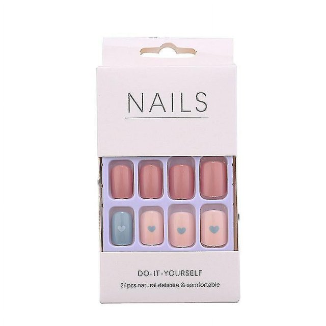 Juego de 24 uñas postizas acrílicas de estilo dulce y fresco con pegamento
