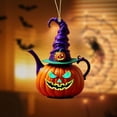 thumbnail image 2 of Leeye Halloween Acrylic Pumpkin Teapot Hanging Ornament, Spooky Tea Pot Decoration for Window Wall Kitchen Decor, Orange 3.15x2.28in, 2 of 5