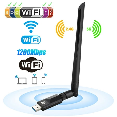 USB WiFi Adapter 1200Mbps, Wireless Network WiFi Dongle with External Antennas for PC/Desktop/Laptop/Mac, USB 3.0 Dual Band