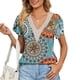 thumbnail image 1 of Blusa estampada de encaje de guipur Blusa de guipur de manga corta con pétalos y escote en V para mujer Azul XXL, 1 of 6