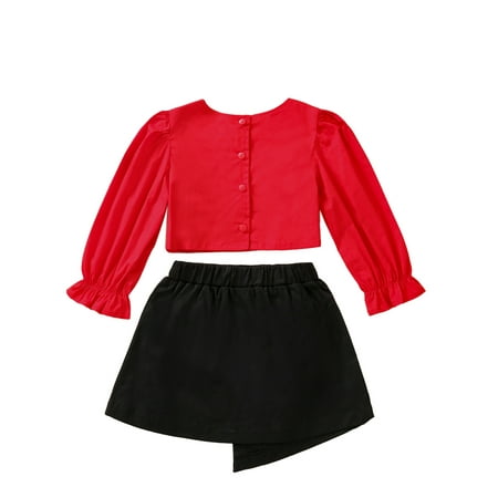 

DuAnyozu Girls Casual Clothes Set Solid Color Round Collar Pullover and Irregular Hem Skirt