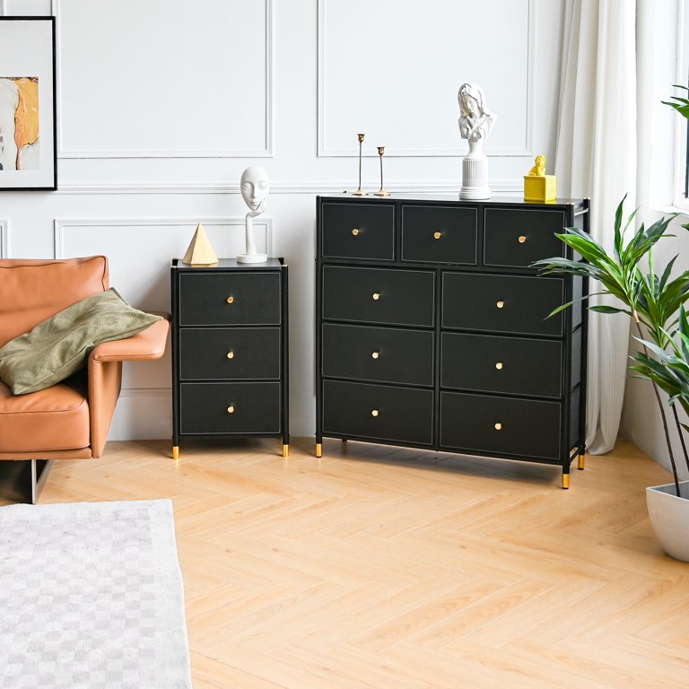 Bigroof 9 Drawer Dresser for Bedroom Accent Black Dresser Chest Storage  Organizer with Artificial Leather for Living Room, Hallway, Entryway,  Closet, ...