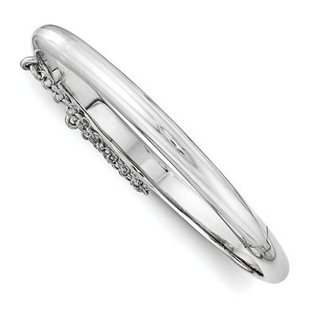 Sterling Silver 5.5in Rhodium-plated Just Like Mommy Pol. w/Safety Hinged Child's Bangle Bracelet