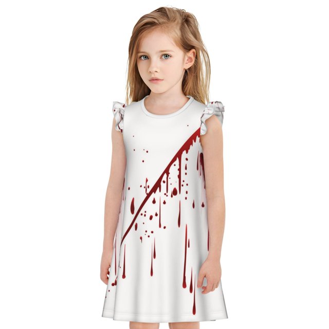 Fotbe Bloody Hand Vestido de Dormir para Niñas de 3 a 10 Años, Mangas Cortas, Estilo Princesa, Pijama Camisón con Mangas Voladas-Medium
