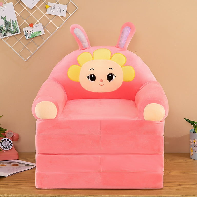 naioewe Plush Foldable Kids Sofa, Cute Cartoon Cushion Back Office