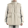 thumbnail image 2 of Tawop Jacket Men Vest Stand Collar Thermal Cotton Sleeveless Zip with Hood Pockets Mens Clothes Oversize,Beige,5XL, 2 of 7