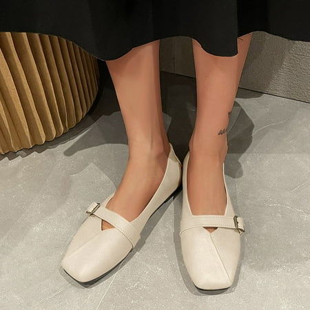 

christmas ladies fashion solid color leather belt buckle shallow soft sole flat casual shoes