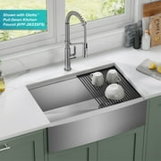 حوض مطبخ KRAUS Kore 30 Farmhouse Workstation مقاس 16 وعاء واحد من الفولاذ المقاوم للصدأ مع الملحقات