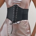 thumbnail image 5 of NUZYZ Women Lace-up Corset Wide Elastic Waist Belt Faux Leather Slimming Body Waistband Dress Shirt Decoration, 5 of 7