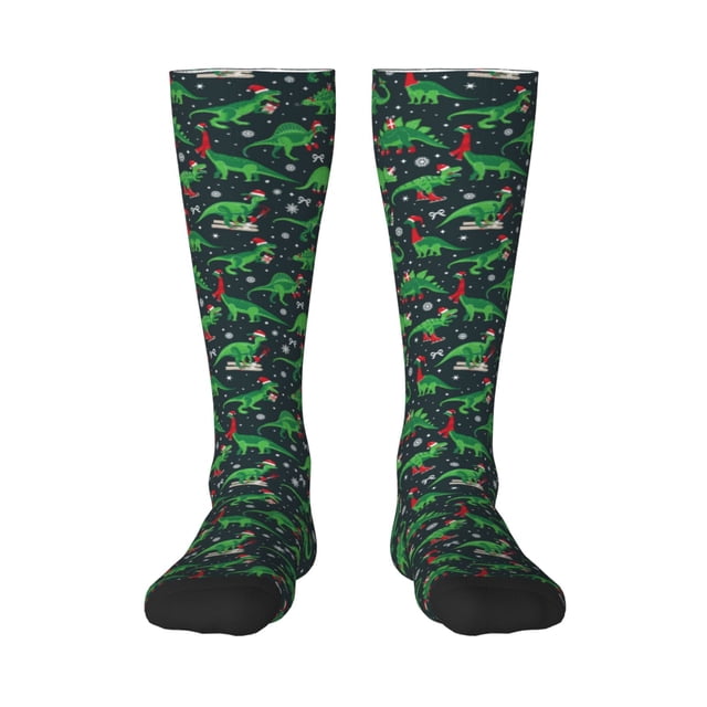 Fotbe Dino Christmas Party Calcetas Divertidas Estampadas para Hombre y Mujer, Calcetas de Algodón hasta la Rodilla para Caminar, Correr, Enfermería y Embarazo