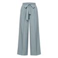 thumbnail image 6 of Women's Summer Solid Color High Waisted Bow Tie Belt Wide Leg Straight Pants, Casual Business Trousers for Office or Weekend, Breathable Lightweight Fabric A L, 6 of 9