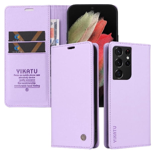 Funda para Samsung Galaxy S21 Ultra Estuche de Cuero PU Tipo Cartera con Ranuras para Tarjetas y Cierre Magnético
