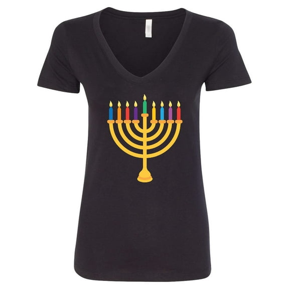 Inktastic Hanukkah Menorah Candles Women's V-Neck T-Shirt