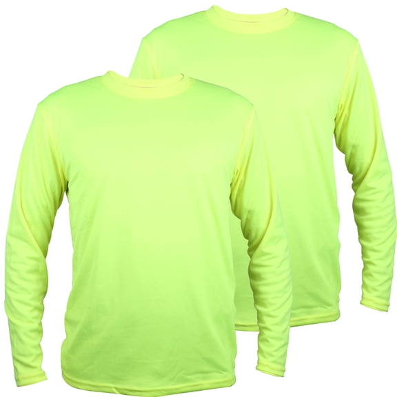 2 Pack-Hi Vis Green Long Sleeve Work Safety High Visibility T-Shirt Size:X-Large