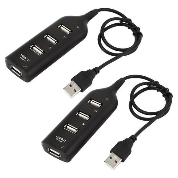 2 PCS  4 Ports USB 2.0 Hub Expander Adapter Black