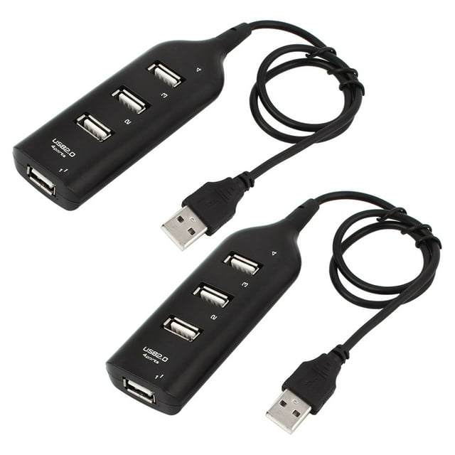 Unique Bargains 2Pcs Black 4 Ports High Speed USB 2.0 Hub Splitter Adapter Cable