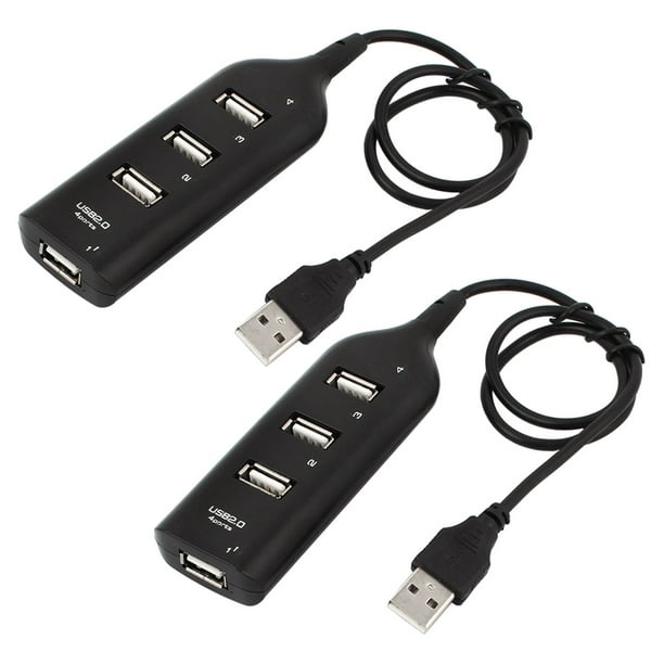 2Pcs Noir 4 Ports Haut Débit USB 2.0 Hub Splitter Adaptateur Câble