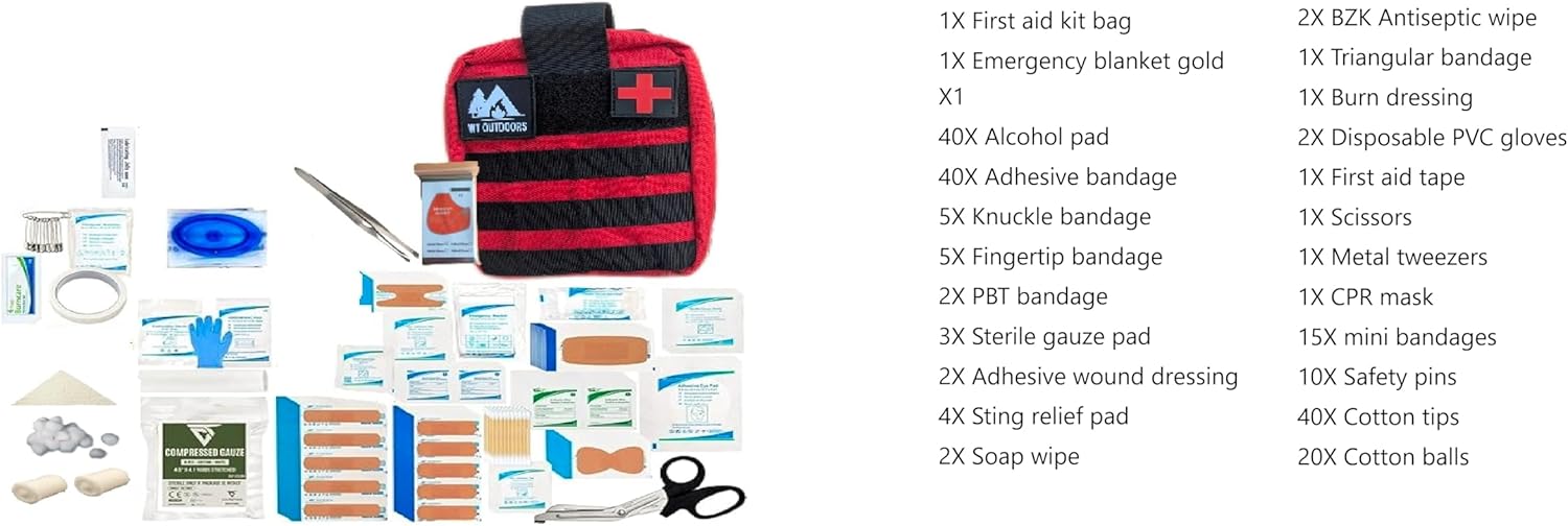 WT Outdoors Hunting and Fishing First Aid Trauma Kit .Quick Deployment Bag with Burn Care,Wound Care,Survival Blanket, CPR Mask – Bleed