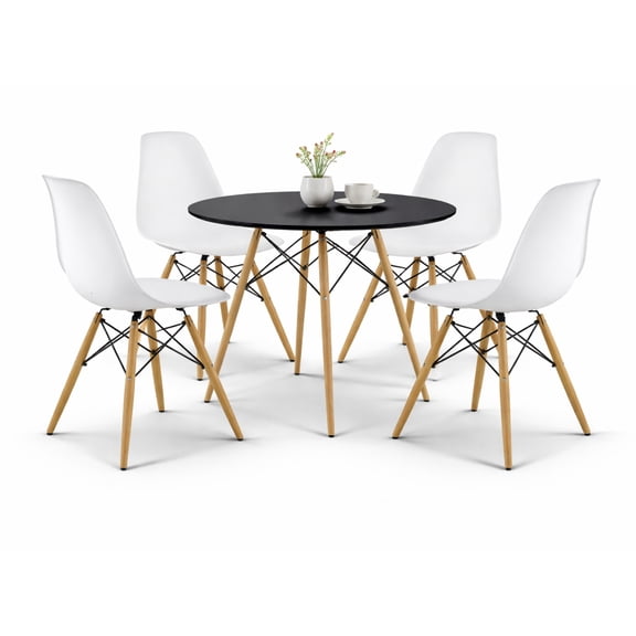 Set de Comedor Oslo 80 Mundo In Mesa Negra y 4 Sillas Eames Blanco Minimalista