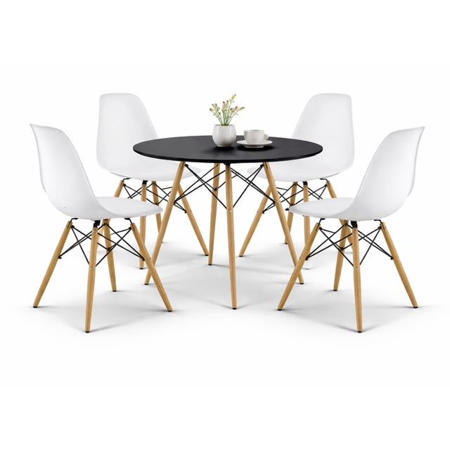 Set de Comedor Oslo 80 Mundo In Mesa Negra y 4 Sillas Eames Blanco Minimalista