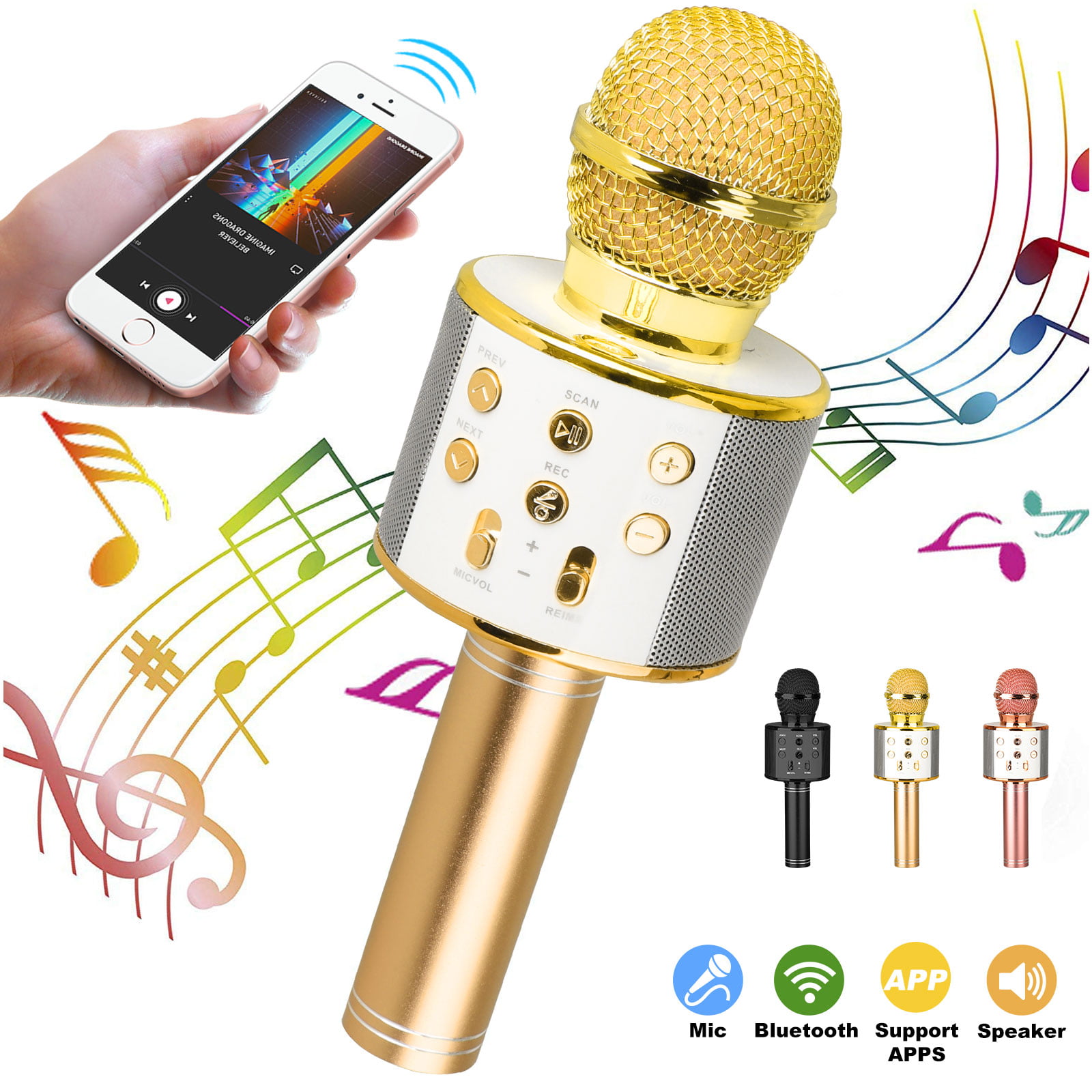 Wireless Karaoke Microphone,INSMART 4-in-1 Portable Handheld Karaoke Mic Karaoke Player Home Party Birthday Speaker Machine with Multi-Color LED Lights Compatible iPhone/Android/iPad/,Apple Watch,PC 