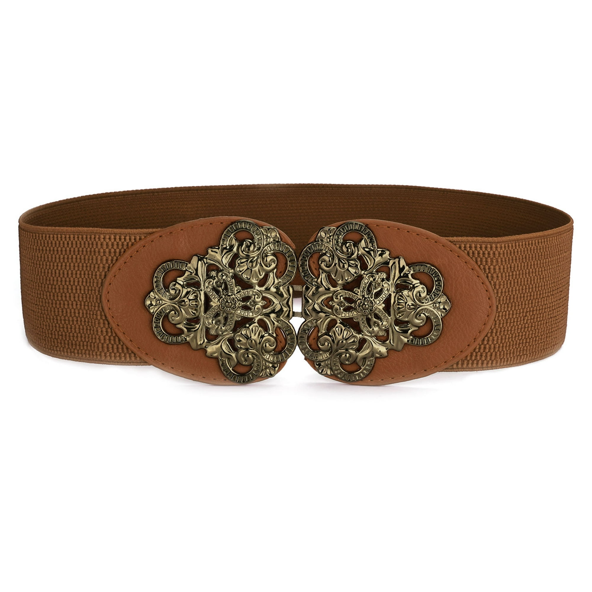 Unique Bargains Woman Interlocking Buckle Brown Textured Elastic Fabric Waist Belt Walmart
