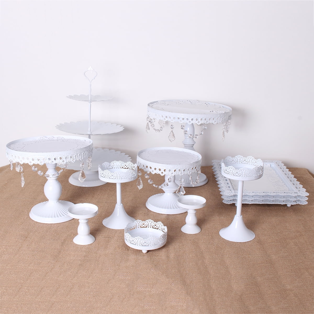 7 12 13pcs Antique Cake Stand Round Glass Plate Metal Dessert Cupcake Pedestal Wedding Party Display With Crystals Walmart Com Walmart Com