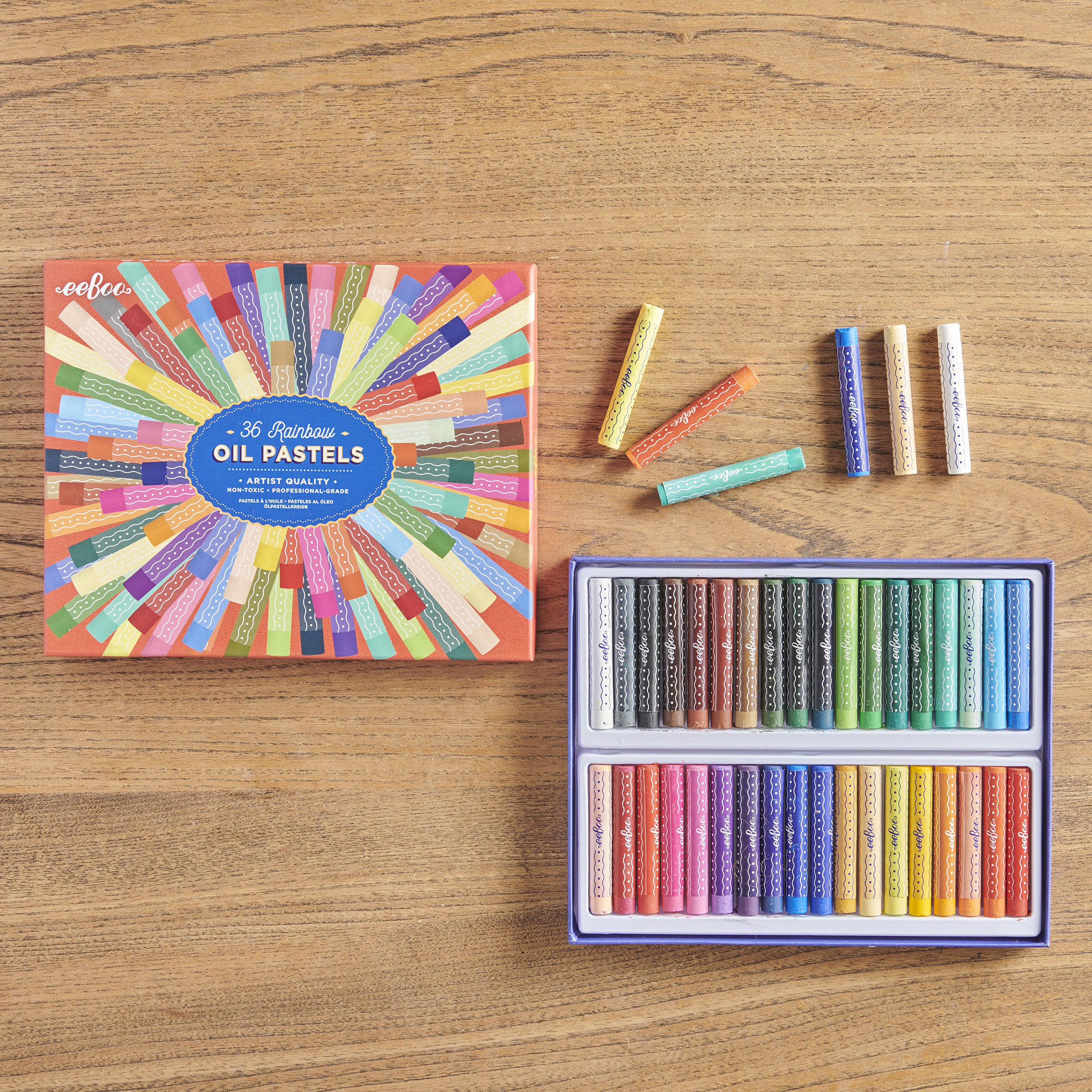 eeBoo: Oil Pastels – Rainbow - 36 Colors, Artist-Quality Sticks, Blendable Soft Texture, Hardcover Gift Box, Adults-Kids, Arts-Crafts-Drawing Supplies