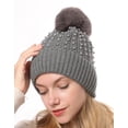 thumbnail image 2 of WITHMOONS Winter Soft Knit Pom Beanie Beads Skull Slouch Hat YZP0082 (Grey), 2 of 6