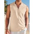 thumbnail image 5 of Men's Sleeveless Henley Tank Top Summer Beach Tank Tops Collarless Casual Cruise Dress Shirt Color L, 5 of 9