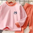 thumbnail image 4 of Wonitaaizi Kids Girls Toddler Solid Pajamas Fall Long Sleeve Crewneck Letter Print Pajamas Sleepwear Set Pink for Size 3-4 Years, 4 of 4