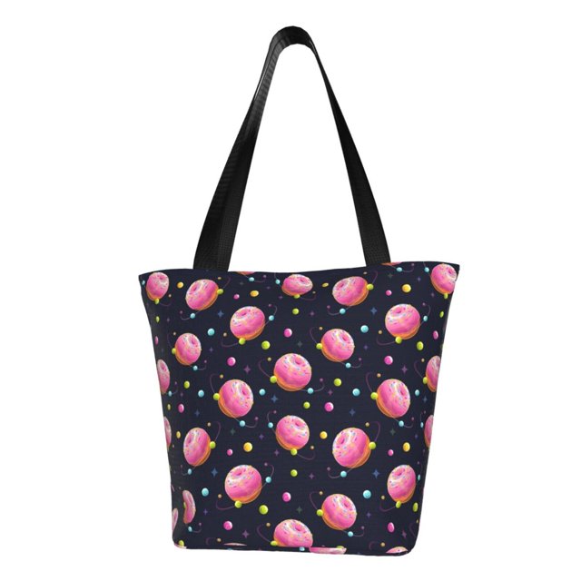 Fotbe Cartoon Donut Planets Bolsa de Playa con Estampado, Bolsa de Hombro, Bolsa de Mano Espaciosa, Bolsa de Viaje Ligera, Bolsa de Compras Versátil