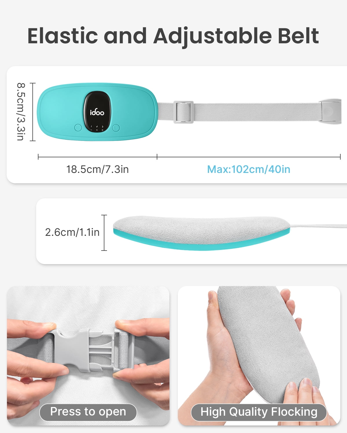 iDOO Cordless Heating Pad for Period Cramps, 3 Heat Setting, 3 Massage Modes,Birthday Mothers Day Gifts for Girlfriend Mom Wife Women, FSA HSA Eligible, Cyan