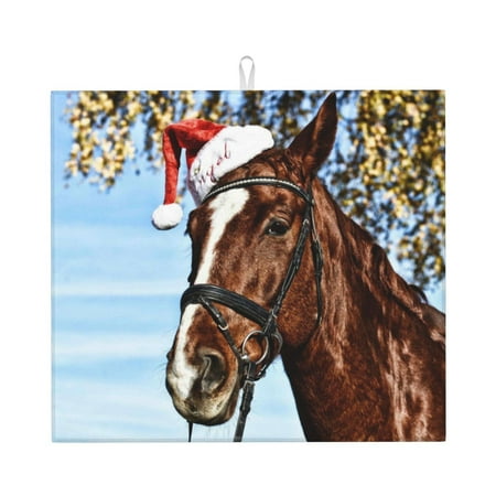 

Uemuo Christmas Horse Pattern Dish Drying Mat 16*18 inch Absorbent Dish Drainer Kitchen Counter Large Size Dish Drying Pad for Countertops Sinks Draining Racks