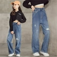thumbnail image 6 of JHLZHS Cute Pants for Girls 10-12 Girls' Fashionable Distressed Denim Jeans and Wide Leg Pants for Spring and Autumn Girls Sweatpants 10-12 with Bow on The Side Jeans for Girls 9-10 Years Old, 6 of 9