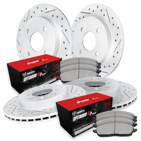 R1 Concepts Drilled and Slotted Carbon Coated Disc Brake Rotor Set with Optimum Oe Pads WBUN2-54191