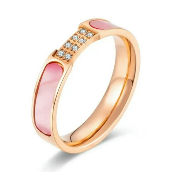 5mm Pink Shell AAA Cz Bands Women's Gift Titanium Steel Engagement Ring Size 5-9